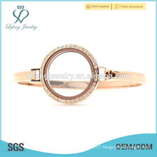 Cheap 30mm 7''-8'' Rose Gold stainless steel floating locket watch, rose gold cuff bracelet